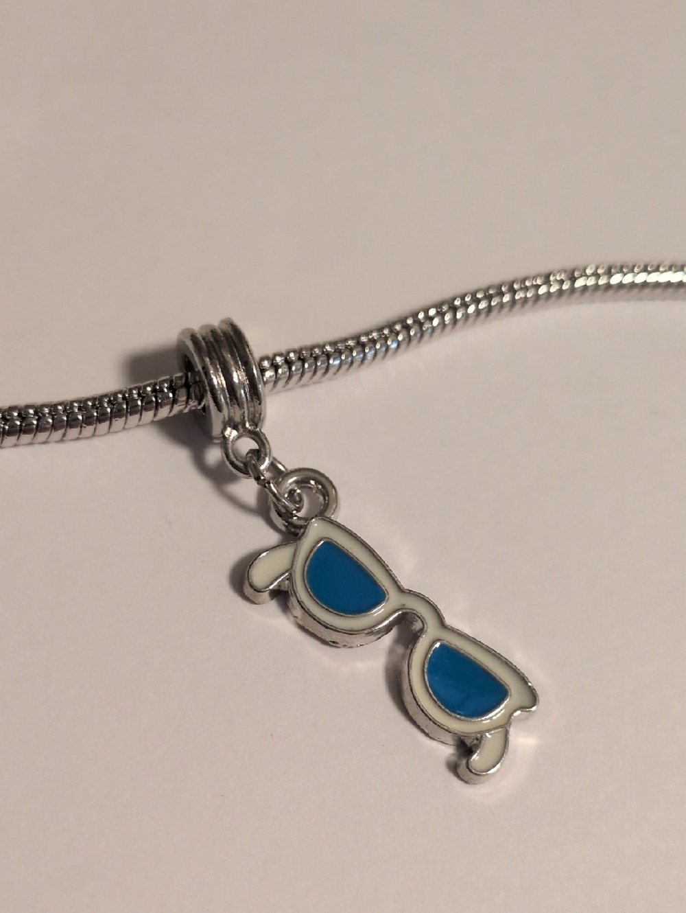 Silver With Blue White Enamel Sunglasses Dangle Charm for Pandora Style Bracelet